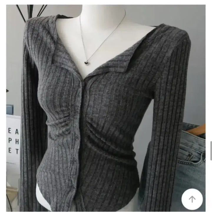 [BUNJANG] Avely Shirring Slim Knit Charcoal / 셔링 슬림 니트_차콜