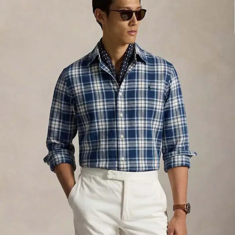 [BUNJANG] Polo Ralph Lauren Indigo Oxford Plaid Button-Down Shirt / 폴로 랄프로렌 인디고 옥스포드 플레이드 버튼다운 셔츠