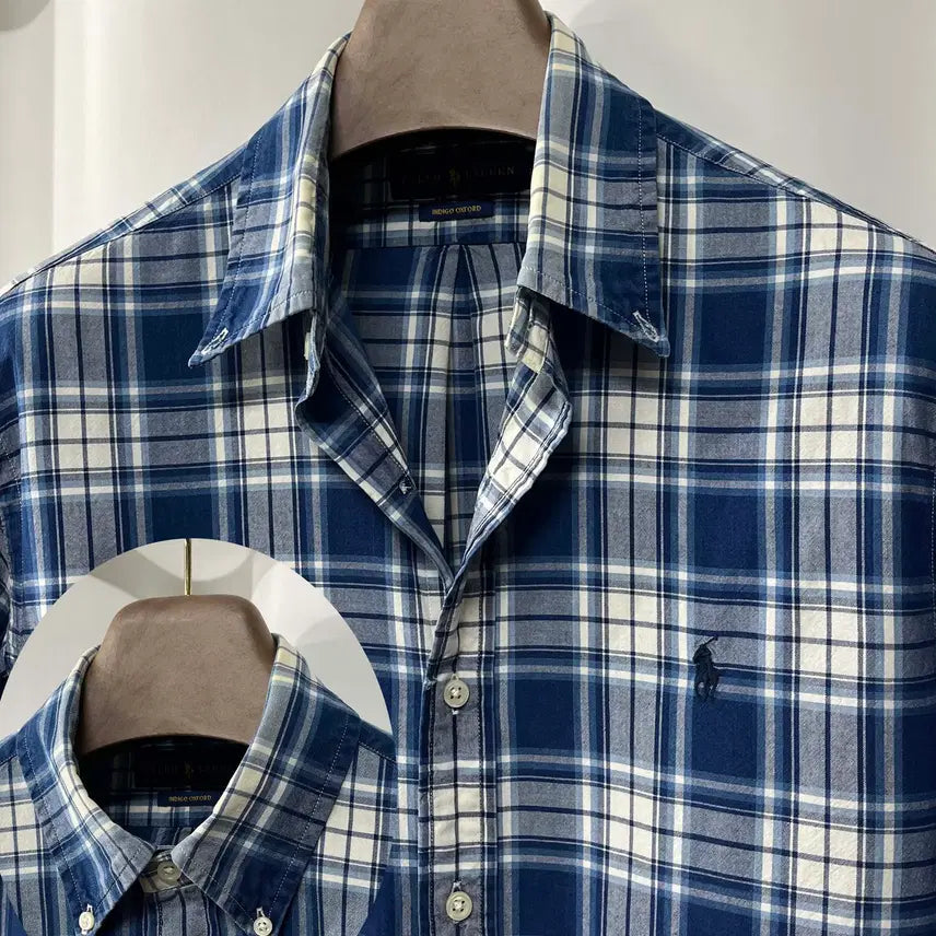 [BUNJANG] Polo Ralph Lauren Indigo Oxford Plaid Button-Down Shirt / 폴로 랄프로렌 인디고 옥스포드 플레이드 버튼다운 셔츠