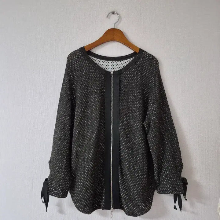 [BUNJANG] Hanssem Mine Knit Zip-Up Cardigan / [한섬마인]니트 집업 가디건 리본 장식