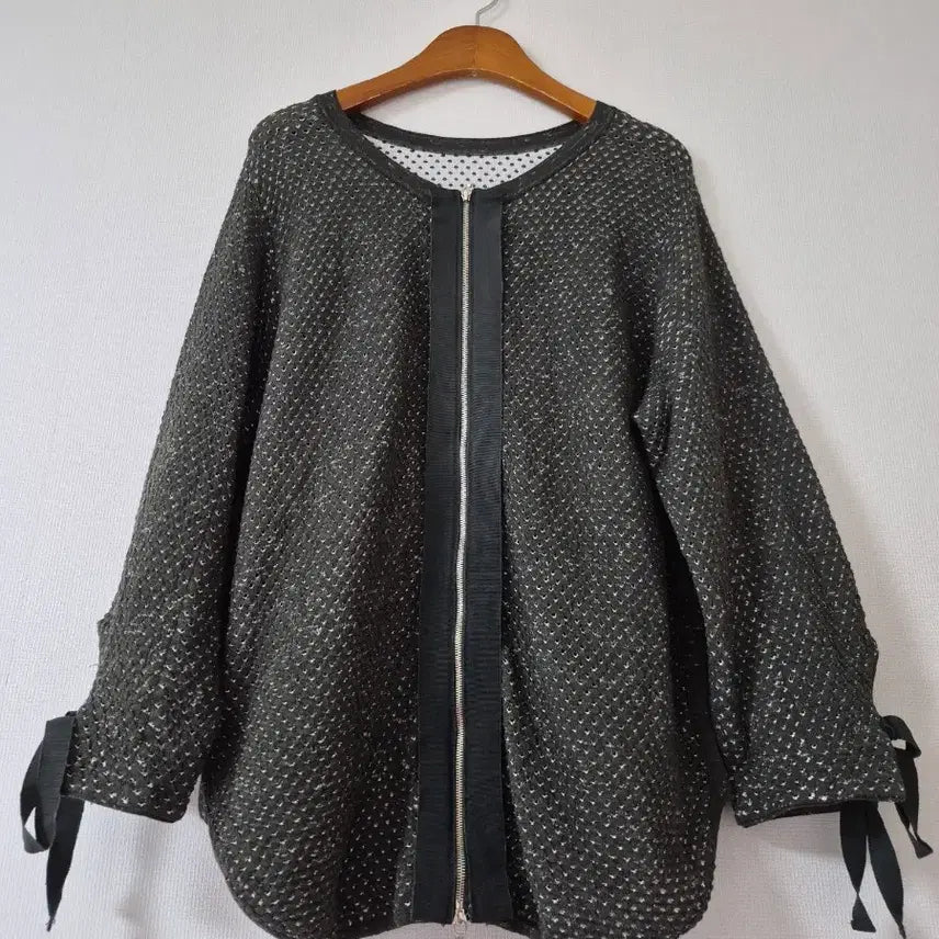 [BUNJANG] Hanssem Mine Knit Zip-Up Cardigan / [한섬마인]니트 집업 가디건 리본 장식
