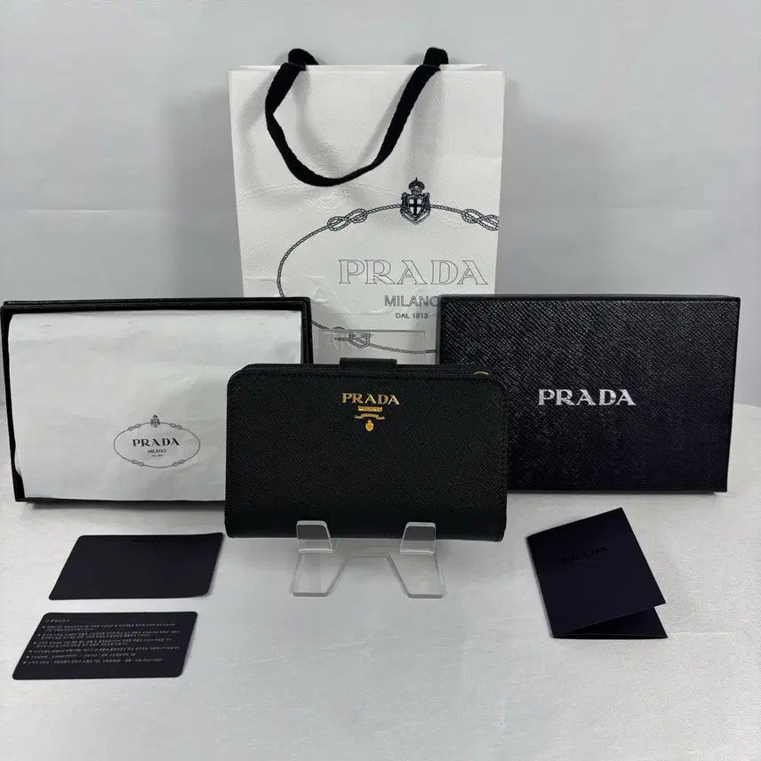 [BUNJANG] Prada Saffiano Leather Medium Wallet Black / (새상품,풀구성)프라다 사피아노 레더 중지갑 블랙 1ML225