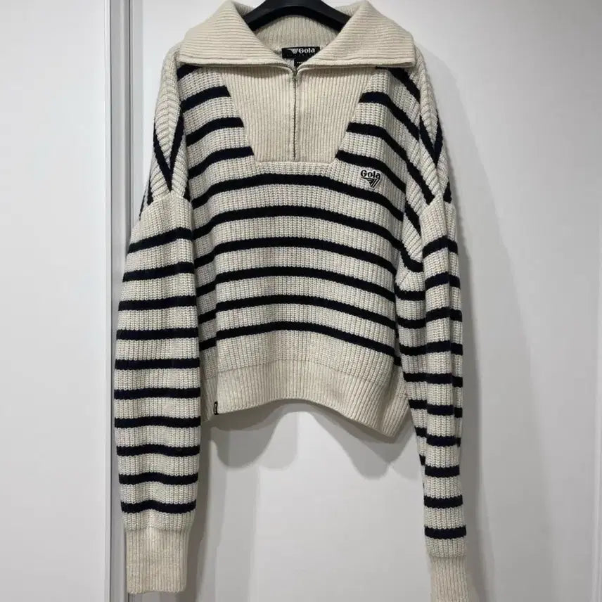 [BUNJANG] Striped Quarter Zip Knit Sweater / 램스울 하프집업 니트 스트라이프 쿼터 니트