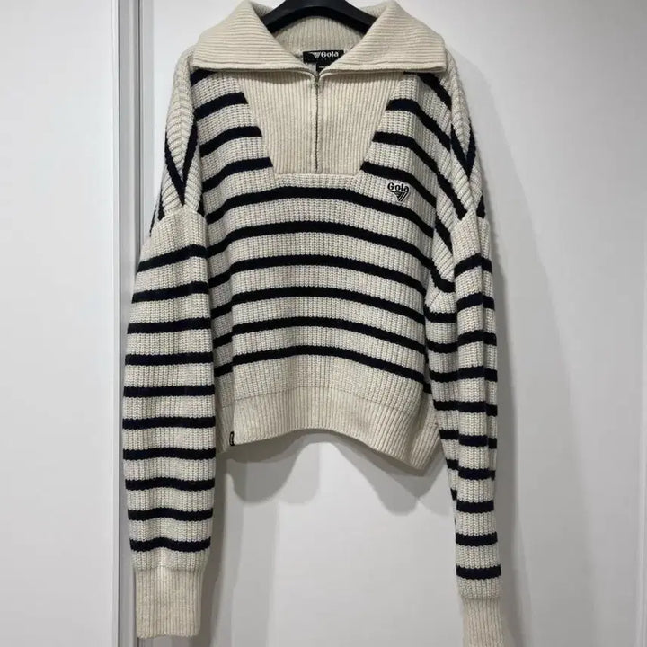 [BUNJANG] Striped Quarter Zip Knit Sweater / 램스울 하프집업 니트 스트라이프 쿼터 니트