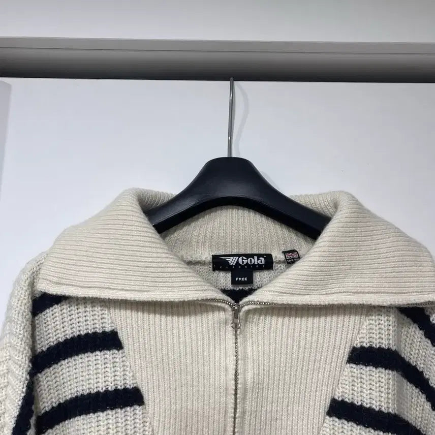 [BUNJANG] Striped Quarter Zip Knit Sweater / 램스울 하프집업 니트 스트라이프 쿼터 니트
