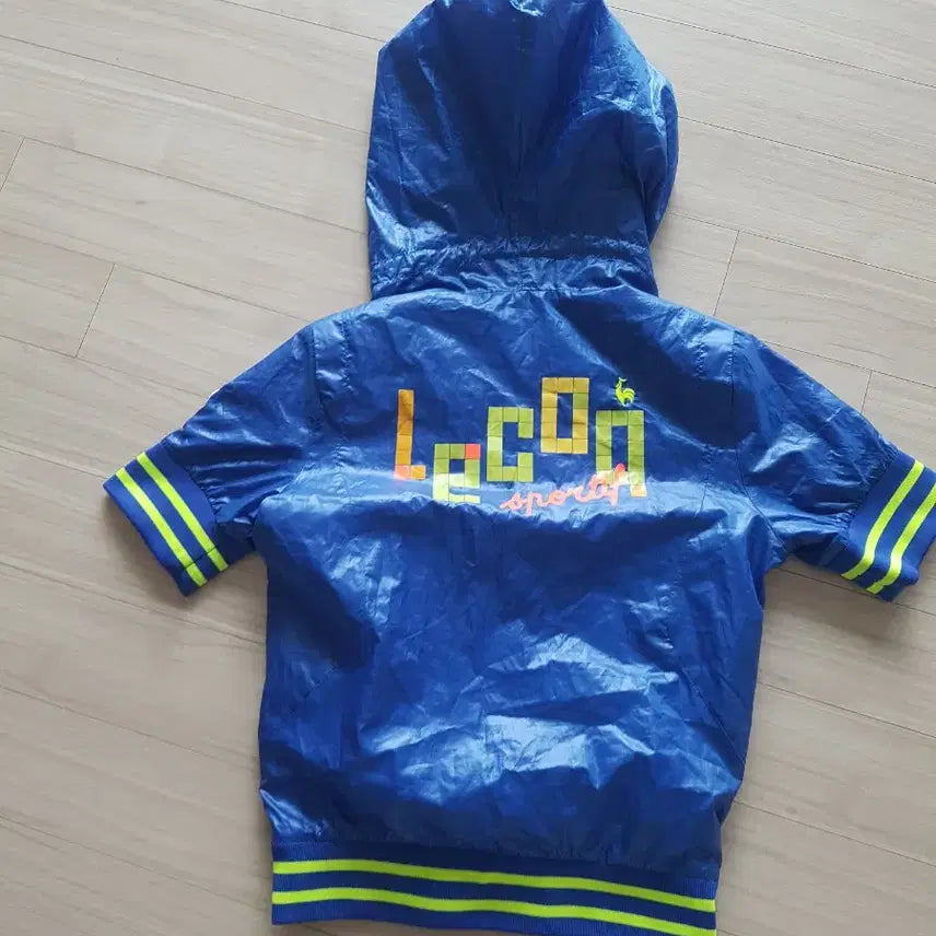 [BUNJANG] Le Coq Sportif Blue Half-Sleeve Windbreaker Hooded Jacket / 르꼬끄 블루 반팔 바람막이 후드 자켓