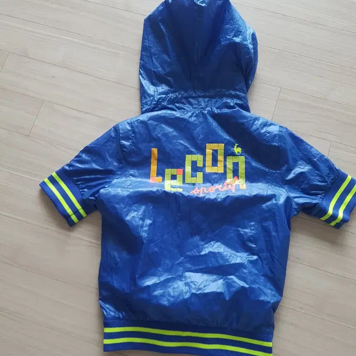 [BUNJANG] Le Coq Sportif Blue Half-Sleeve Windbreaker Hooded Jacket / 르꼬끄 블루 반팔 바람막이 후드 자켓