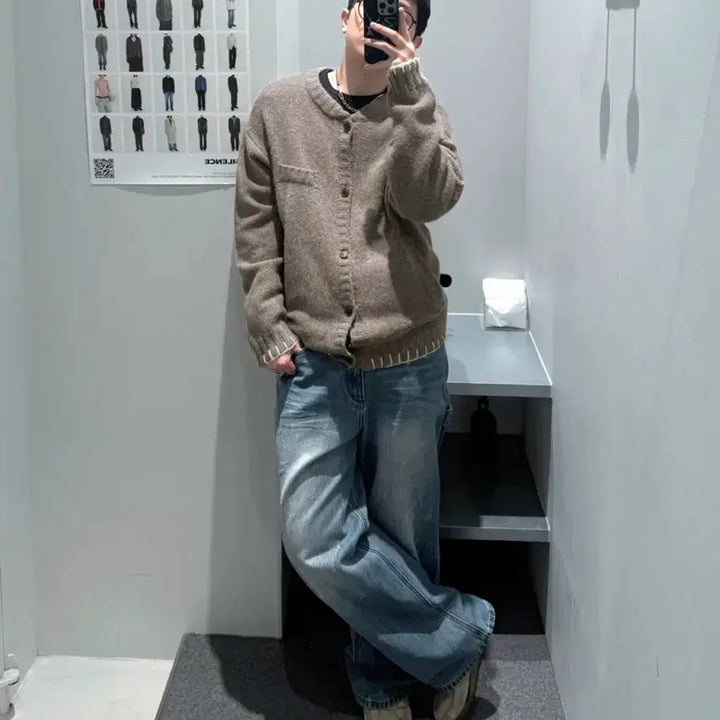 [BUNJANG] In Silence Stitch Round Neck Button Cardigan L / 인사일런스 스티치 라운드넥 버튼 카디건 L
