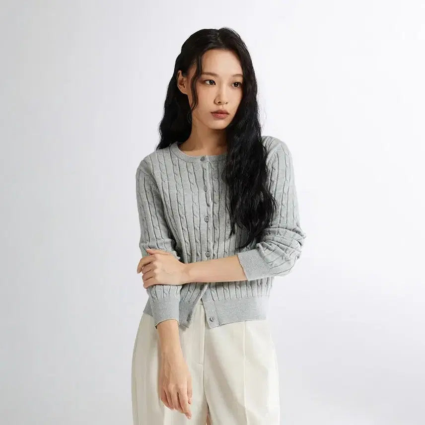 [BUNJANG] Spao Cable Knit Cardigan Ivory S / 스파오 라운드넥 케이블 가디건 아이보리 S [세탁만]
