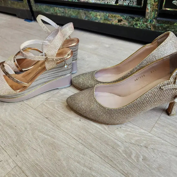 [BUNJANG] Gold Sandal and High Heel Set 225 / 금색 샌들/하이힐 구두2종 세트 225