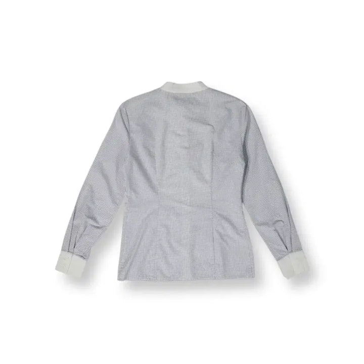 [BUNJANG] 55 Ribbon Blue Check Collarless Blouse Shirt / 55 리본 블루 체크 노카라 블라우스 셔츠