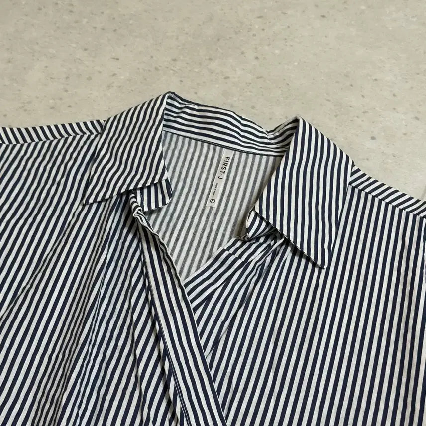 [BUNJANG] Striped Wrap Short Sleeve Shirt Dress / 스트라이프 랩 반팔 셔츠원피스