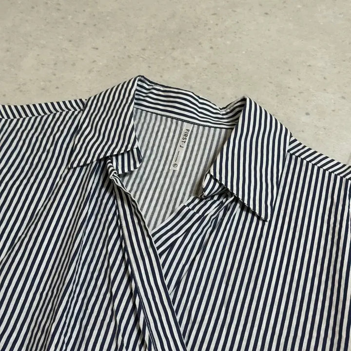 [BUNJANG] Striped Wrap Short Sleeve Shirt Dress / 스트라이프 랩 반팔 셔츠원피스