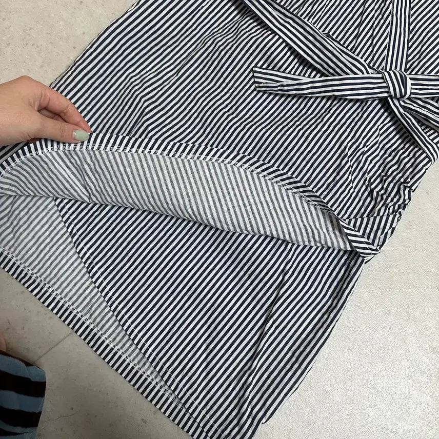 [BUNJANG] Striped Wrap Short Sleeve Shirt Dress / 스트라이프 랩 반팔 셔츠원피스