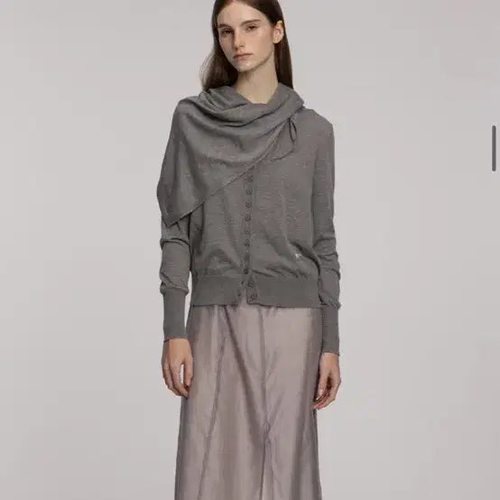 [BUNJANG] Vitalsign Scarf Cardigan Set - Grey Silk Layered Cardigan Set / 바이탈싸인 스카프 가디건 셋업 그레이 실크 레이어드가디건 세트