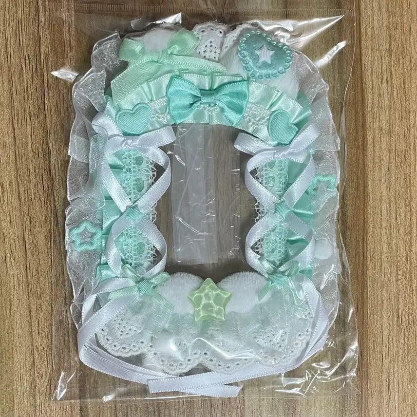 [BUNJANG] Handmade Cat Star Green Mint Lace Photocard Holder / 리본 레이스 탑꾸 포카홀더 탑로더 수제 고양이 별 녹색 그린 민트 연두