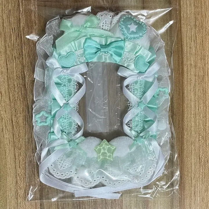 [BUNJANG] Handmade Cat Star Green Mint Lace Photocard Holder / 리본 레이스 탑꾸 포카홀더 탑로더 수제 고양이 별 녹색 그린 민트 연두
