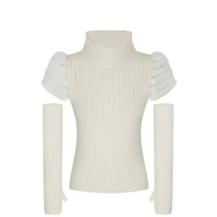 [BUNJANG] Labelleblanc Rabbit Fur Knit Top with Warmer - Ivory / 라벨르블랑 래빗퍼니트 + 워머 아이보리
