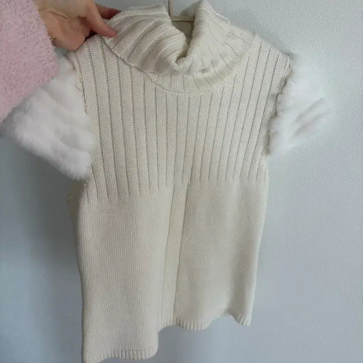 [BUNJANG] Labelleblanc Rabbit Fur Knit Top with Warmer - Ivory / 라벨르블랑 래빗퍼니트 + 워머 아이보리