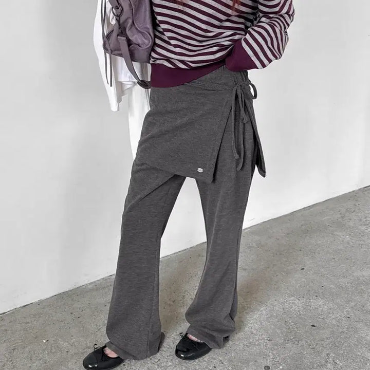 [BUNJANG] Black Up Caloing Wrap Bootcut Layered Skirt Pants / 블랙업 칼로잉 랩 부츠컷 레이어드스커트팬츠