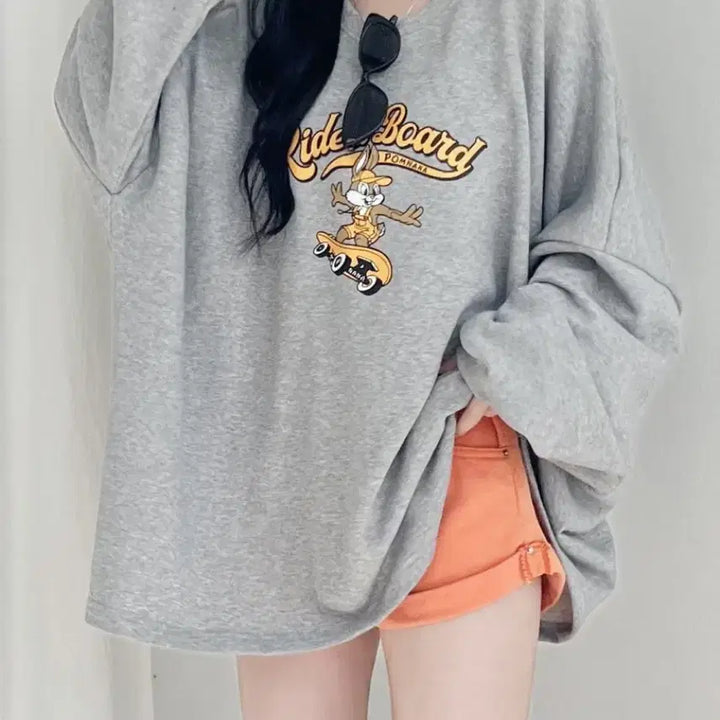[BUNJANG] Board Graphic Oversized Long-Sleeve Sweatshirt T-Shirt (Size 55-100) / 새상품 보드 루즈핏 데일리 긴팔 맨투맨 티셔츠 빅사이즈 가능 55-100