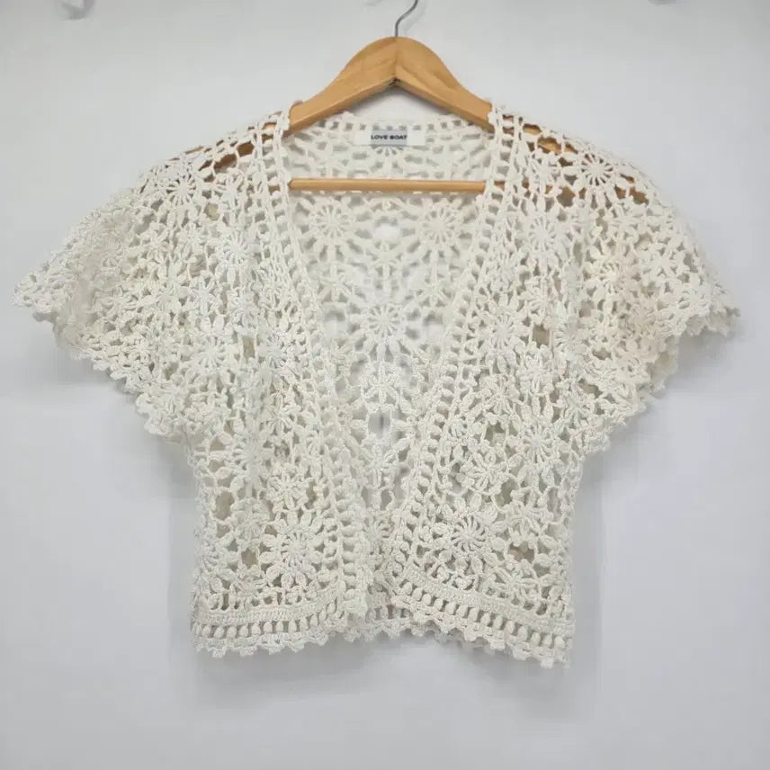 [SOLD OUT] 일본 빈티지 LOVE BOAT 아이보리 크로셰 가디건 [B20585]