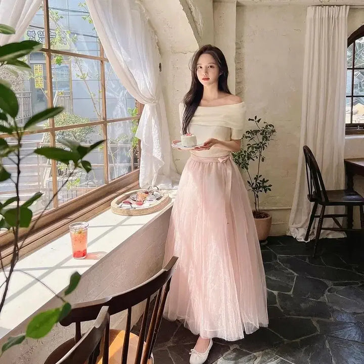 [BUNJANG] Milkcocoa Pink Banding Chiffon Skirt / 밀크코코아 핑크 밴딩 샤 스커트 새상품