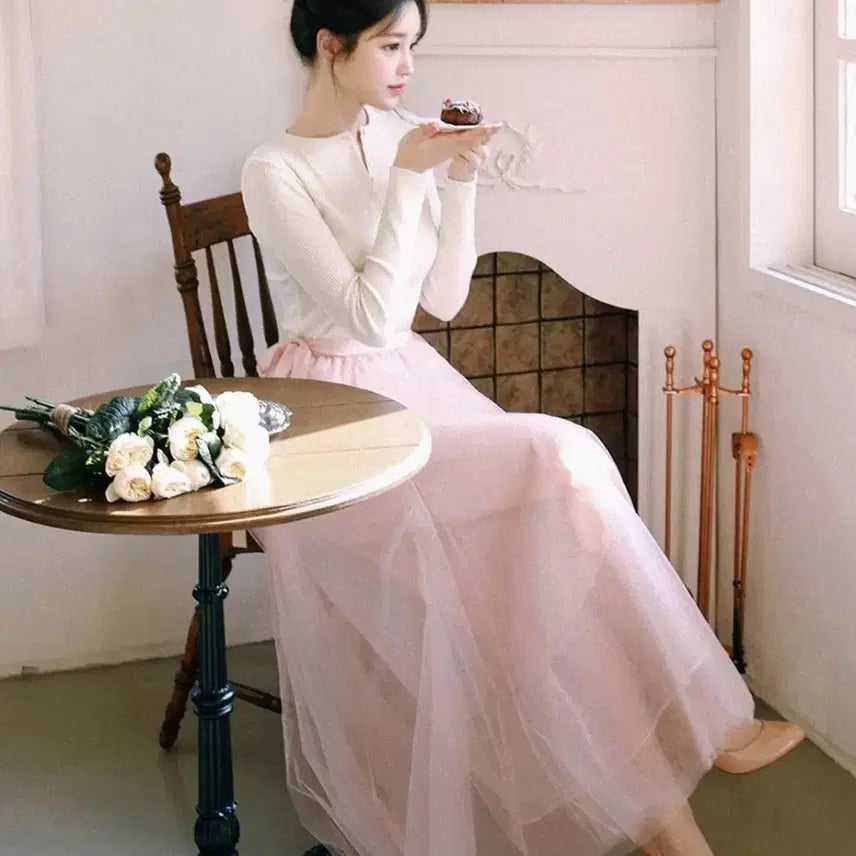 [BUNJANG] Milkcocoa Pink Banding Chiffon Skirt / 밀크코코아 핑크 밴딩 샤 스커트 새상품