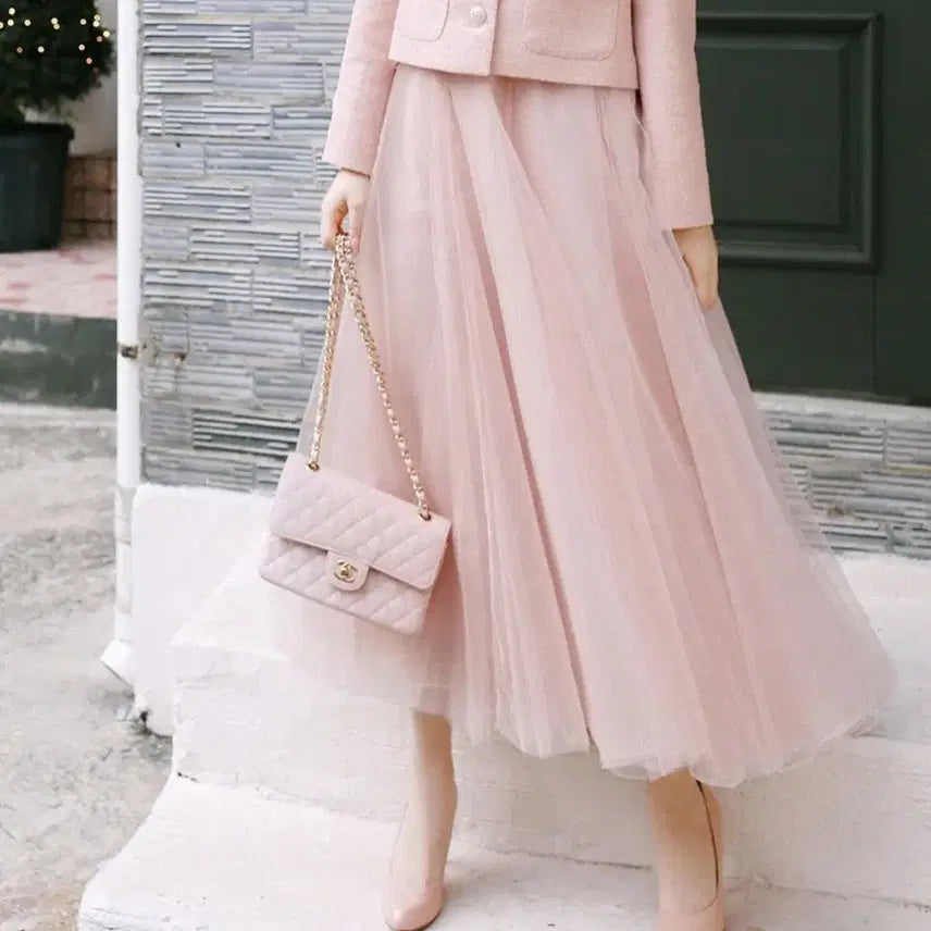 [BUNJANG] Milkcocoa Pink Banding Chiffon Skirt / 밀크코코아 핑크 밴딩 샤 스커트 새상품