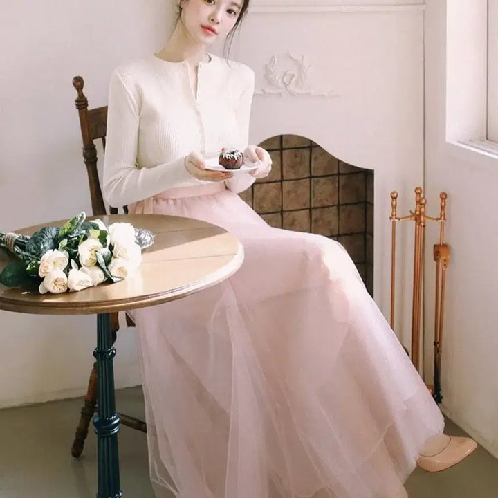 [BUNJANG] Milkcocoa Pink Banding Chiffon Skirt / 밀크코코아 핑크 밴딩 샤 스커트 새상품