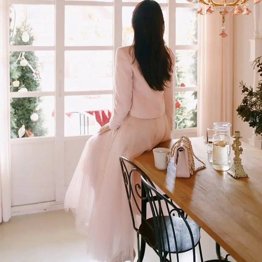 [BUNJANG] Milkcocoa Pink Banding Chiffon Skirt / 밀크코코아 핑크 밴딩 샤 스커트 새상품