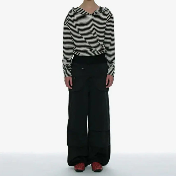 [BUNJANG] Partimento Women 2-Way Belted Layered Parachute Pants Black / [새상품] 파르티멘토 우먼 2WAY 벨티드 레이어드 파라슈트 팬츠_블랙
