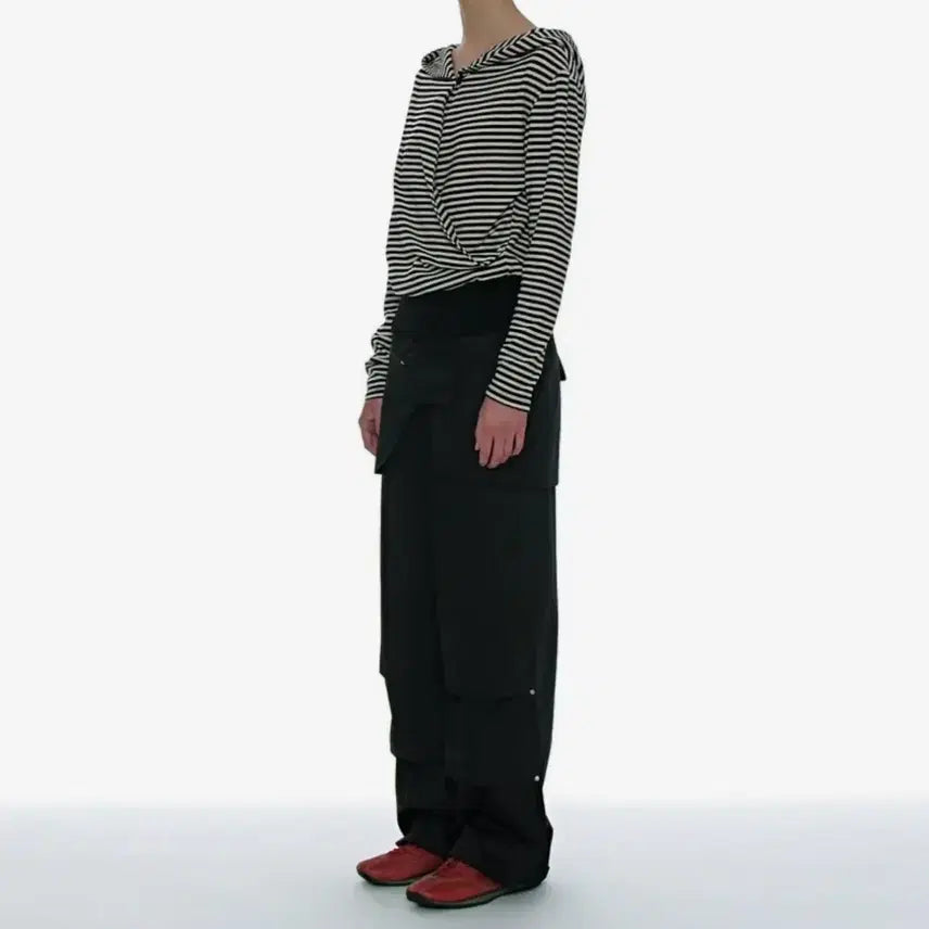 [BUNJANG] Partimento Women 2-Way Belted Layered Parachute Pants Black / [새상품] 파르티멘토 우먼 2WAY 벨티드 레이어드 파라슈트 팬츠_블랙