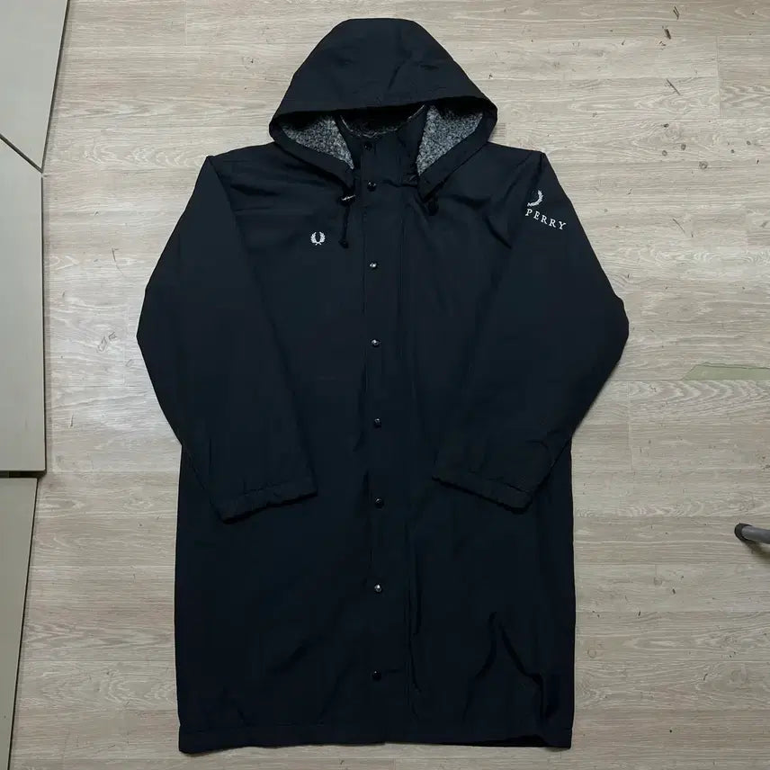 [BUNJANG] Fred Perry Inner Fleece Lined Hooded Long Windbreaker Parka Black M / 프레드페리 이너플리스 안감 후드 롱 바람막이 파카 [블랙] M/95