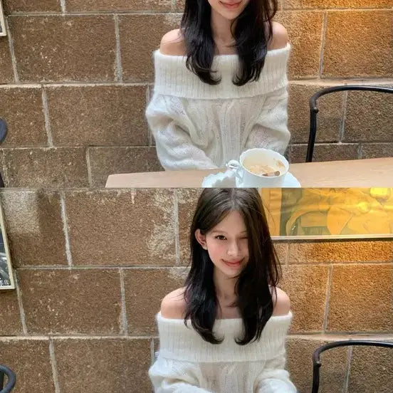 [BUNJANG] Sienne Shop Great Pearl Off-Shoulder Knit Top / 센느샵 그레잇펄 오프숄더 니트
