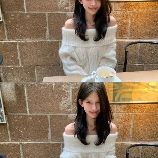 [BUNJANG] Sienne Shop Great Pearl Off-Shoulder Knit Top / 센느샵 그레잇펄 오프숄더 니트