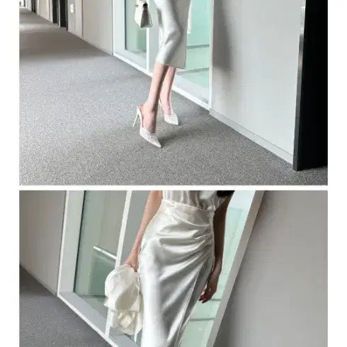[BUNJANG] Rachel Satin Long Skirt Beige S / 라첼 새틴 롱스커트 베이지 s