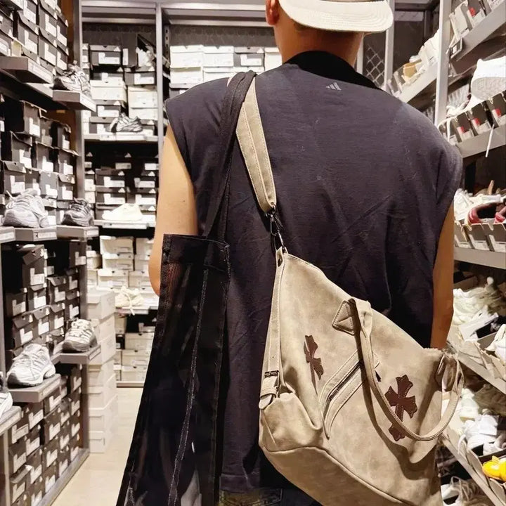 [BUNJANG] Brown Cross Accent Tote Bag / 크로스 장식 브라운 토트백