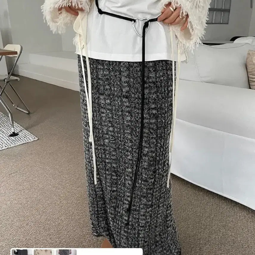 [BUNJANG] Moremoment Knit Long Skirt (Charcoal) / 모어모먼트 니트 롱 스커트 (차콜)