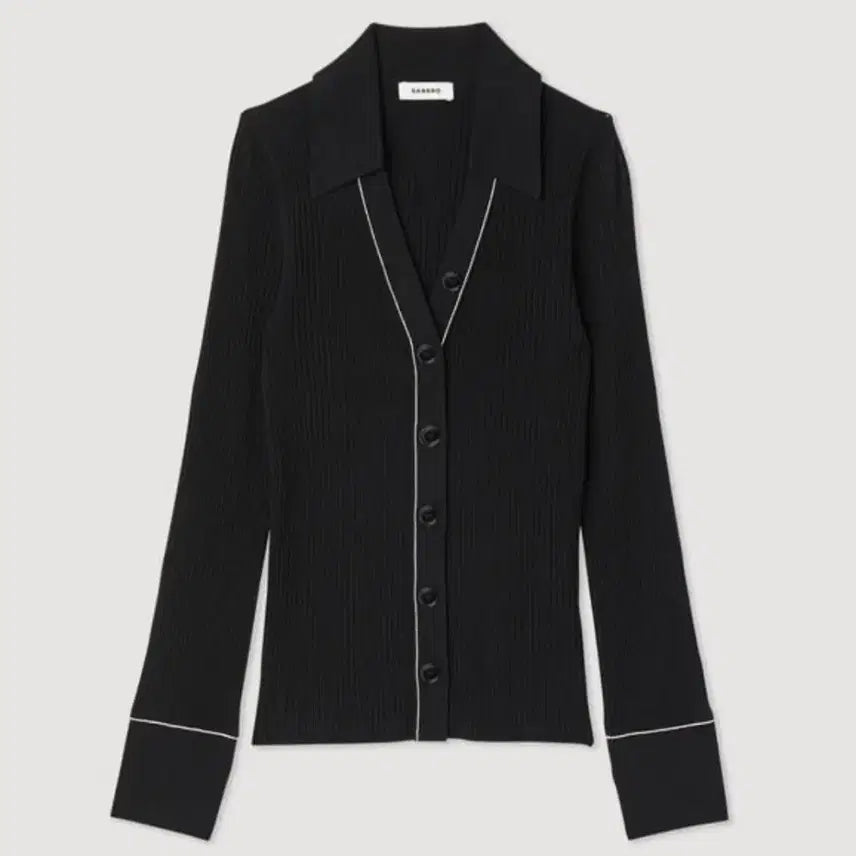 [BUNJANG] Sandro Topstitch Ribbed Cardigan - Black / 산드로 탑스티치 골지 가디건 1사이즈 블랙색상 (드라이완료)