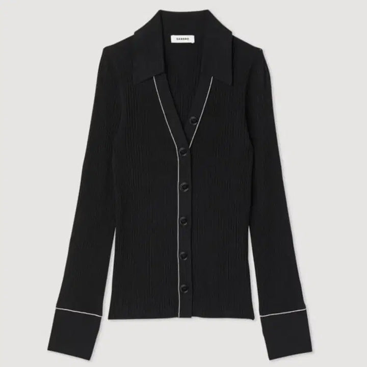 [BUNJANG] Sandro Topstitch Ribbed Cardigan - Black / 산드로 탑스티치 골지 가디건 1사이즈 블랙색상 (드라이완료)
