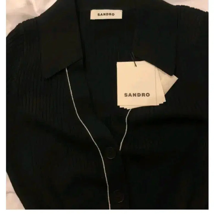 [BUNJANG] Sandro Topstitch Ribbed Cardigan - Black / 산드로 탑스티치 골지 가디건 1사이즈 블랙색상 (드라이완료)