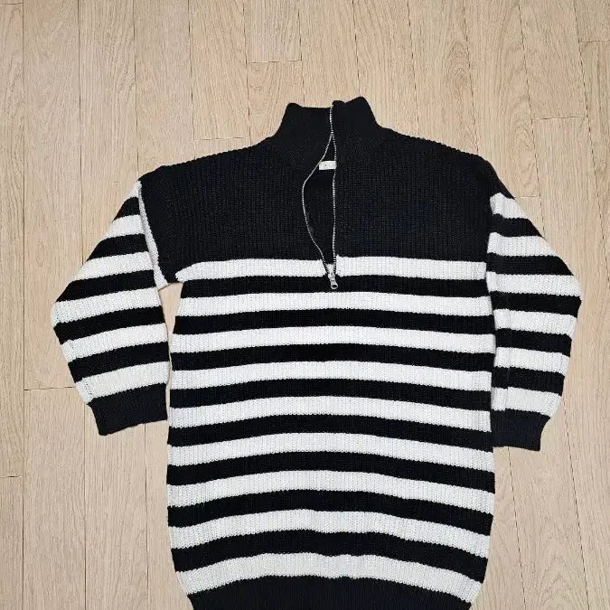 [BUNJANG] Striped Zip-Up Knit Dress / 단가라 집업 니트 원피스
