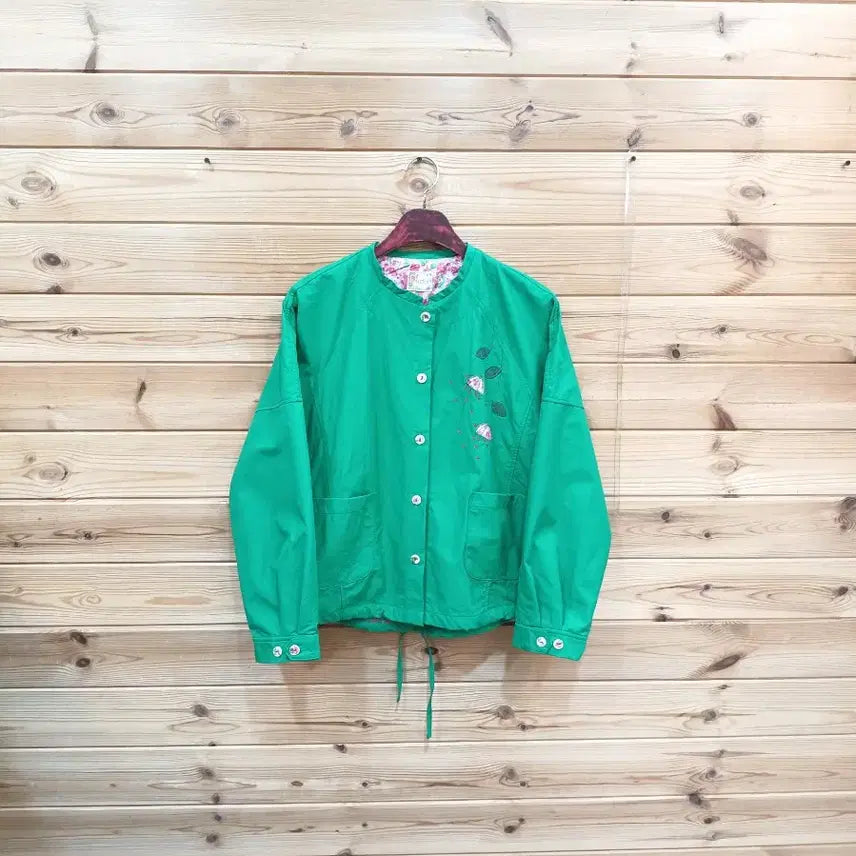 [BUNJANG] Green Floral Embroidered Cotton Jacket / 그린 꽃 자수 면 자켓