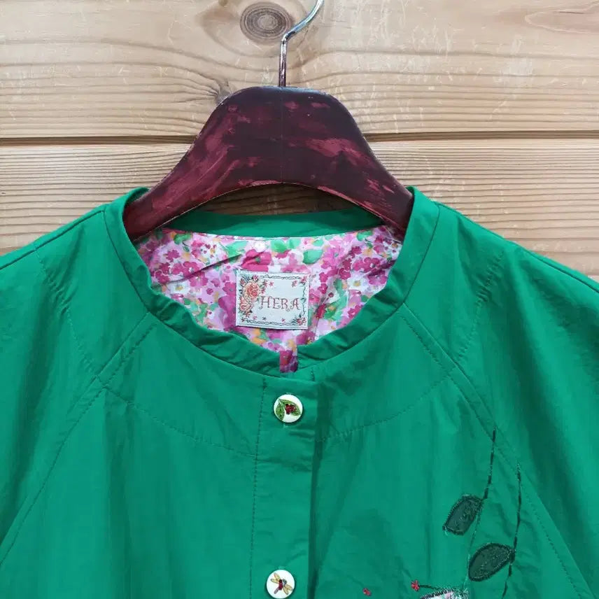 [BUNJANG] Green Floral Embroidered Cotton Jacket / 그린 꽃 자수 면 자켓