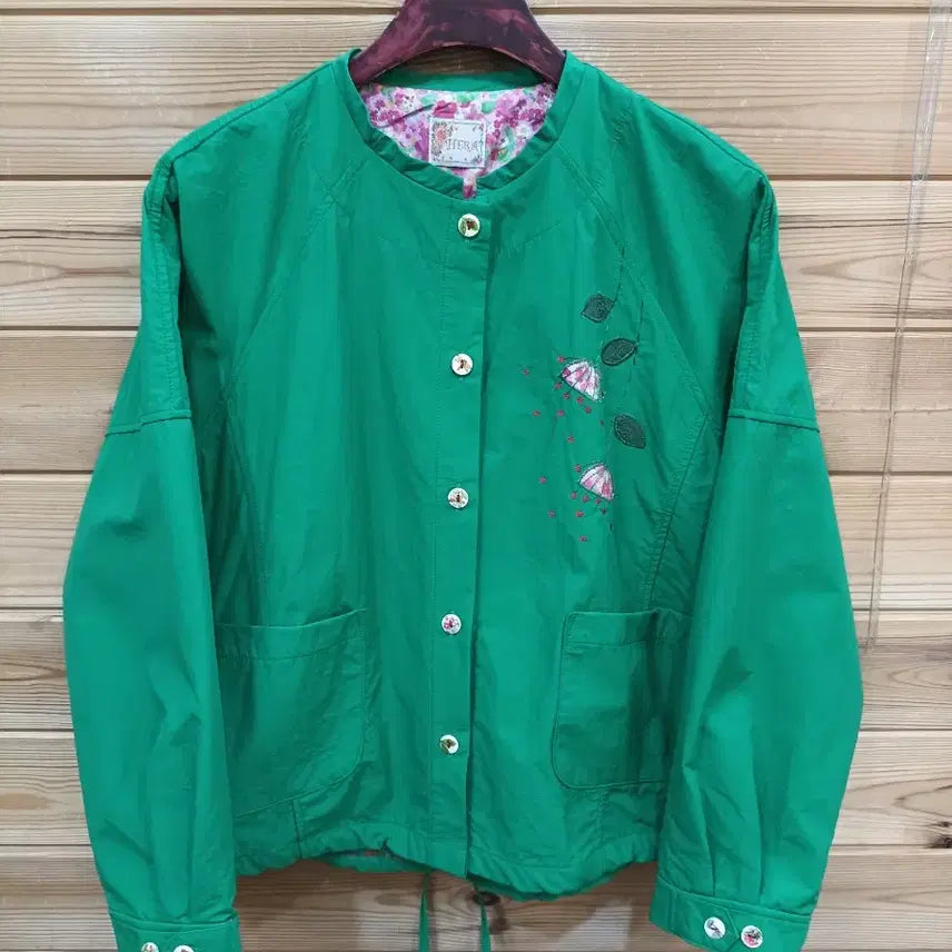 [BUNJANG] Green Floral Embroidered Cotton Jacket / 그린 꽃 자수 면 자켓