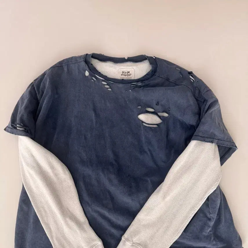 [BUNJANG] Homeless VTG Layered Waffle L/S - Washed Blue / 홈리스VTG LAYERED WAFFLE L/S - WASHED BLUE