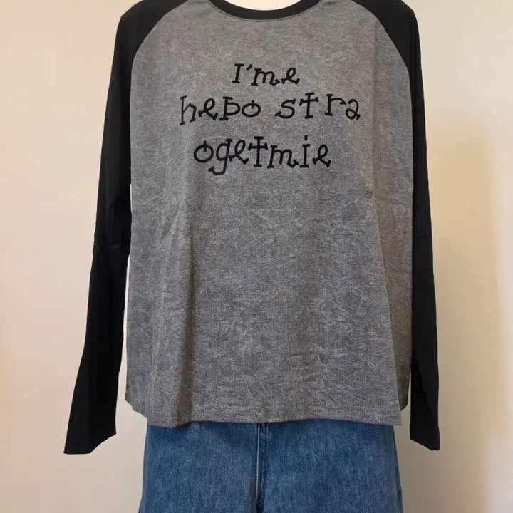 [BUNJANG] Gray/Black Long Sleeve Printing T-Shirt / 회색/검정 롱 슬리브 프린팅 티셔츠