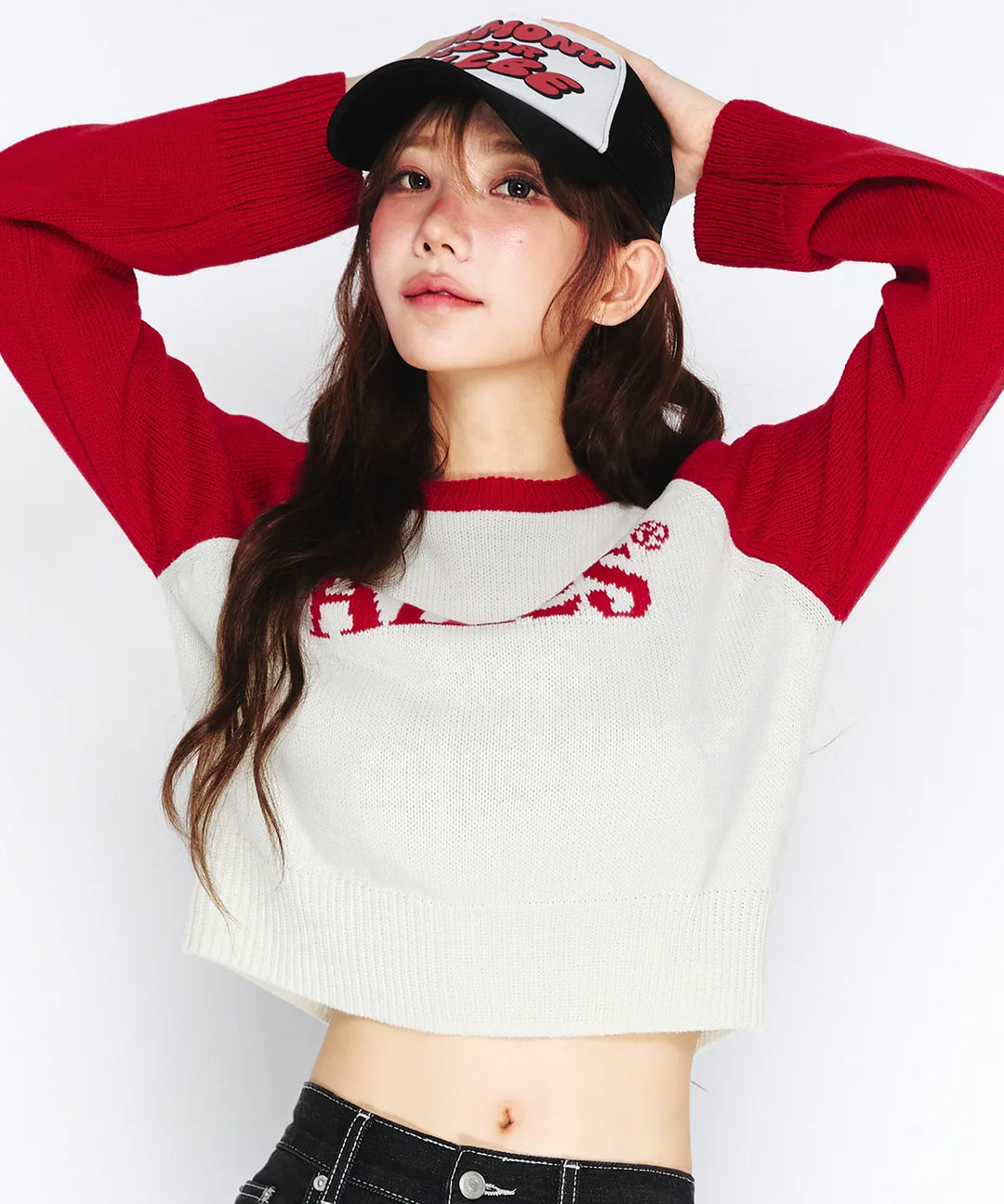 **QWER -Magenta BASIC RAGLAN PULLOVER KNIT RED