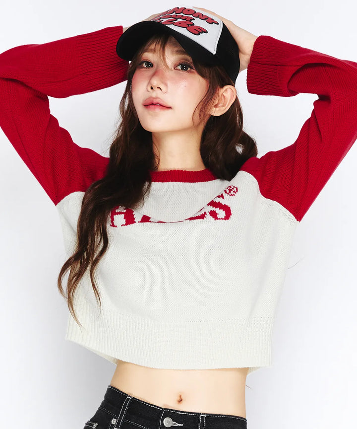 **QWER -Magenta BASIC RAGLAN PULLOVER KNIT RED